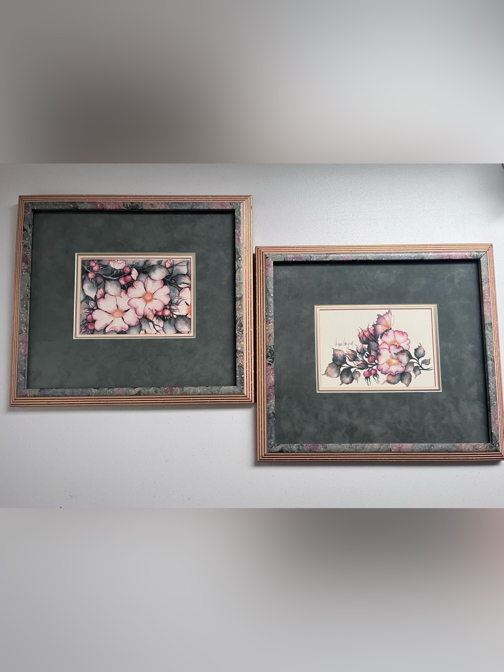Vintage Floral Art Set – Matching Gallery Framed Wall Décor Pair Lynn Gregson